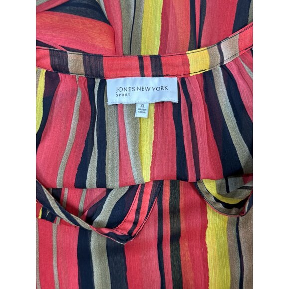 Jones New York Sport Size XL Women Sheer Multicolor Striped Blouse - Picture 9 of 11